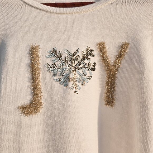 Quacker Factory JOY Lurex Long Sleeve Pullover Sweater | Sequins & Tinsel | 1X - Picture 3 of 14